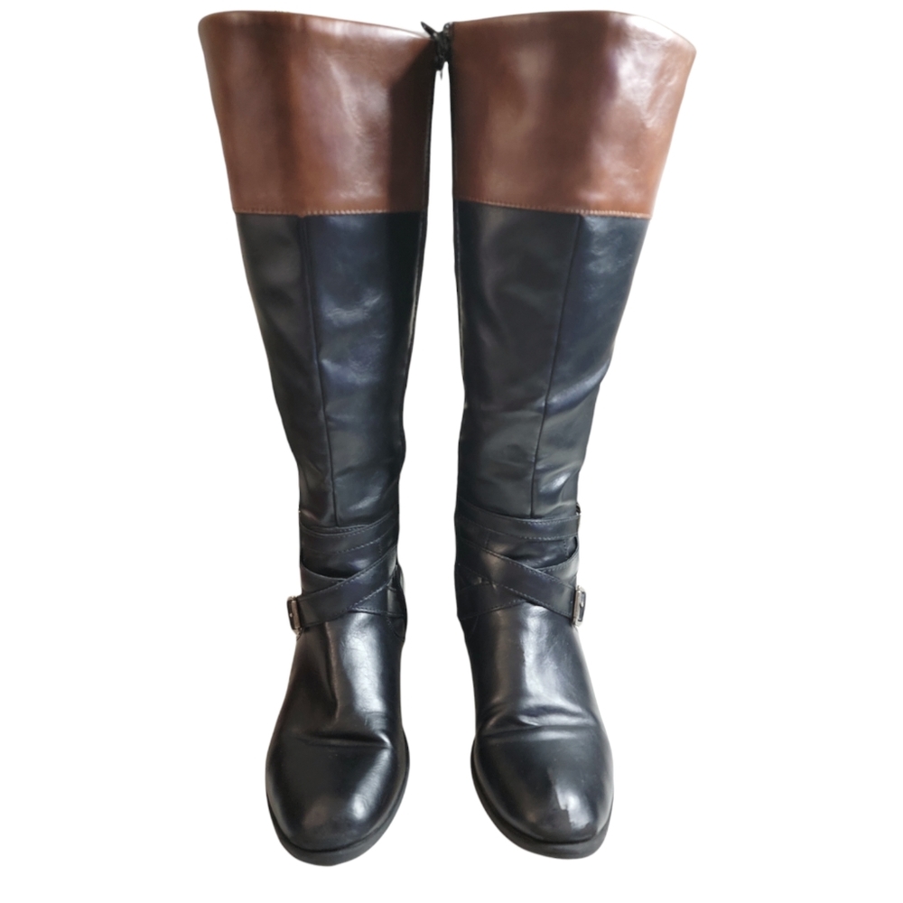 AZ Dakota Two Tone Black/Brown Women's Wide Calf Boots